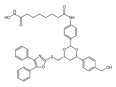 Octanediamide, N1-​[4-​[(2R,​4R,​6S)​-​4-​[[(4,​5-​diphenyl-​2-​oxazolyl)​thio]​methyl]​-​6-​[4-​(hydroxymethyl)​phenyl]​-​1,​3-​dioxan-​2-​yl]​phenyl]​-​N8-​hydroxy-​, rel-