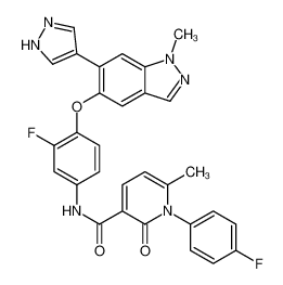 N-[3-fluoro-4-[1-methyl-6-(1H-pyrazol-4-yl)indazol-5-yl]oxyphenyl]-1-(4-fluorophenyl)-6-methyl-2-oxopyridine-3-carboxamide 1206799-15-6