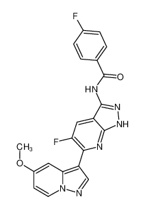 4-fluoro-N-(5-fluoro-6-(5-methoxy-pyrazolo[1,5-a]pyridin-3-yl)-1H-pyrazolo[3,4-b]pyridin-3-yl)benzamide 1134613-19-6