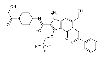 6-Ethyl-N-(1-glycoloyl-4-piperidinyl)-1-methyl-4-oxo-5-(2-oxo-2-p henylethyl)-3-(2,2,2-trifluoroethoxy)-4,5-dihydro-1H-pyrrolo[3,2- c]pyridine-2-carboxamide 1186231-83-3