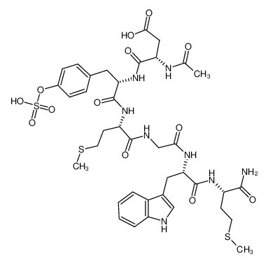 3-acetamido-4-[[1-[[1-[[2-[[1-[(1-amino-4-methylsulfanyl-1-oxobutan-2-yl)amino]-3-(1H-indol-3-yl)-1-oxopropan-2-yl]amino]-2-oxoethyl]amino]-4-methylsulfanyl-1-oxobutan-2-yl]amino]-1-oxo-3-(4-sulfooxyphenyl)propan-2-yl]amino]-4-oxobutanoic acid 89911-65-9