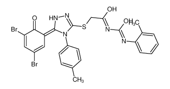 97399-35-4 2-[[(5Z)-5-(3,5-dibromo-6-oxocyclohexa-2,4-dien-1-ylidene)-4-(4-methylphenyl)-1H-1,2,4-triazol-3-yl]sulfanyl]-N-[(2-methylphenyl)carbamoyl]acetamide