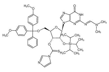 1053251-34-5 spectrum, O-((2R,3R,4R,5R)-2-((bis(4-methoxyphenyl)(phenyl)methoxy)methyl)-5-(2-((E)-((dimethylamino)methylene)amino)-6-oxo-1H-purin-9(6H)-yl)-4-((triisopropylsilyl)oxy)tetrahydrofuran-3-yl) 1H-imidazole-1-carbothioate