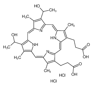 Hematoporphyrin IX dihydrochloride,8,13-Bis(1-hydroxyethyl)-3,7,12,17-tetramethyl-21H,23H-porphine-2,18-dipropionic acid dihydrochloride 17696-69-4