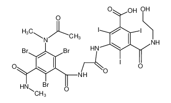 3-[[2-[[3-[acetyl(methyl)amino]-2,4,6-tribromo-5-(methylcarbamoyl)benzoyl]amino]acetyl]amino]-5-(2-hydroxyethylcarbamoyl)-2,4,6-triiodobenzoic acid 96191-65-0