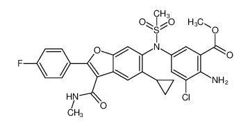 methyl 2-amino-3-chloro-5-{N-[5-cyclopropyl-2-(4-fluorophenyl)-3-(methylcarbamoyl)-1-benzofuran-6-yl]methanesulfonamido}benzoate 1423007-85-5