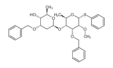 1512847-00-5 phenyl 3-O-benzyl-2,6-dideoxy-β-D-ribo-hexapyranosyl-(1→4)-3-O-benzyl-6-deoxy-2-O-methyl-1-thio-α-D-ribo-hexopyranoside