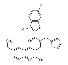 3-Chloro-N-[(6-ethyl-2-oxo-1,2-dihydro-3-quinolinyl)methyl]-6-flu oro-N-(2-furylmethyl)-1-benzothiophene-2-carboxamide