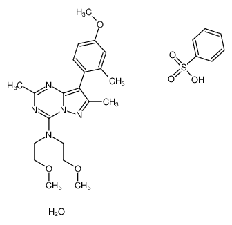 N,N-Bis(2-methoxyethyl)-8-(4-methoxy-2-methylphenyl)-2,7-dimethyl pyrazolo[1,5-a][1,3,5]triazin-4-amine benzenesulfonate hydrate (1 :1:1) 852287-63-9