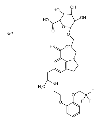 sodium,(2S,3S,4S,5R,6R)-6-[3-[7-carbamoyl-5-[(2R)-2-[2-[2-(2,2,2-trifluoroethoxy)phenoxy]ethylamino]propyl]-2,3-dihydroindol-1-yl]propoxy]-3,4,5-trihydroxyoxane-2-carboxylate 879292-24-7