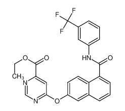 6-[5-(3-trifluoromethyl phenylcarbamoyl)naphthalen-2-yloxy]-pyrimidine-4-carboxylic acid ethyl ester