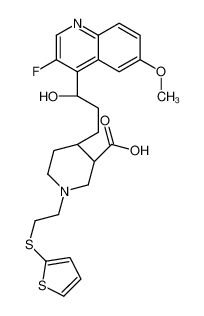 (3R,4R)-4-[(3S)-3-(3-fluoro-6-methoxyquinolin-4-yl)-3-hydroxypropyl]-1-(2-thiophen-2-ylsulfanylethyl)piperidine-3-carboxylic acid 904302-98-3