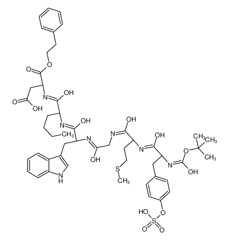 (3S)-3-[[(2S)-2-[[(2S)-3-(1H-indol-3-yl)-2-[[2-[[(2S)-2-[[(2S)-2-[(2-methylpropan-2-yl)oxycarbonylamino]-3-(4-sulfooxyphenyl)propanoyl]amino]-4-methylsulfanylbutanoyl]amino]acetyl]amino]propanoyl]amino]hexanoyl]amino]-4-oxo-4-(2-phenylethoxy)butanoic acid 113282-22-7
