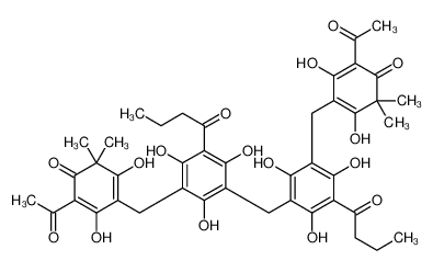 2-acetyl-4-[[3-[[3-[(5-acetyl-2,6-dihydroxy-3,3-dimethyl-4-oxocyclohexa-1,5-dien-1-yl)methyl]-5-butanoyl-2,4,6-trihydroxyphenyl]methyl]-5-butanoyl-2,4,6-trihydroxyphenyl]methyl]-3,5-dihydroxy-6,6-dimethylcyclohexa-2,4-dien-1-one 12777-70-7