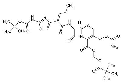 pivaloyloxymethyl 7β-[(Z)-2-(2-tert-butoxycarbonylaminothiazol-4-yl)-2-pentenoylamino]-3-carbamoyloxymethyl-3-cephem-4-carboxylate 105889-80-3