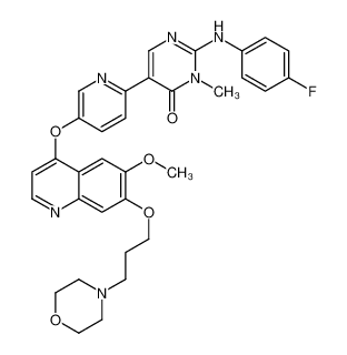 2-[(4-Fluorophenyl)amino]-5-[5-({6-methoxy-7-[3-(4-morpholinyl)pr opoxy]-4-quinolinyl}oxy)-2-pyridinyl]-3-methyl-4(3H)-pyrimidinone<wbr 890020-87-8