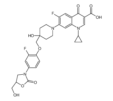 1-cyclopropyl-6-fluoro-7-[4-[[2-fluoro-4-[(5R)-5-(hydroxymethyl)-2-oxo-1,3-oxazolidin-3-yl]phenoxy]methyl]-4-hydroxypiperidin-1-yl]-4-oxoquinoline-3-carboxylic acid 1025097-10-2