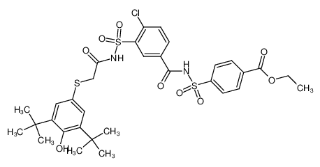 173457-19-7 4-{4-Chloro-3-[2-(3,5-di-tert-butyl-4-hydroxy-phenylsulfanyl)-acetylsulfamoyl]-benzoylsulfamoyl}-benzoic acid ethyl ester