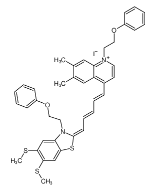 4-((1E,3E,5E)-5-(5,6-bis(methylthio)-3-(2-phenoxyethyl)benzo[d]thiazol-2(3H)-ylidene)penta-1,3-dien-1-yl)-6,7-dimethyl-1-(2-phenoxyethyl)quinolin-1-ium iodide