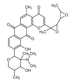 10-[3-(Dimethylamino)-4-hydroxy-3,5-dimethyltetrahydro-2H-pyran-2 -yl]-2-(3,3'-dimethyl-2,2'-bioxir-3-yl)-11-hydroxy-5-methyl-4H-na phtho[2,3-h]chromene-4,7,12-trione (non-preferred name) 119725-31-4