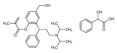 (R)-2-(3-(diisopropylamino)-1-phenylpropyl)-4-(hydroxylmethyl)phenylmethacrylate mandelate 1390644-38-8