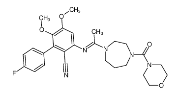 3,4-Dimethoxy-2-(4-fluorophenyl)-6-{1-[4-(morpholine-4-carbonyl)-1,4-diazepan-1-yl-]ethylideneamino }benzonitrile 192869-16-2