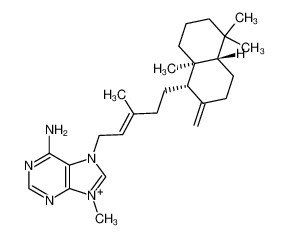 7-[5-(5,5,8a-trimethyl-2-methylidene-3,4,4a,6,7,8-hexahydro-1H-naphthalen-1-yl)-3-methylpent-2-enyl]-9-methylpurin-9-ium-6-amine,chloride 92664-80-7