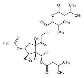 ((1S,4aR,6S,7R,7aS)-6-acetoxy-4a-hydroxy-1-((3-methylbutanoyl)oxy)-4a,5,6,7a-tetrahydro-1H-spiro[cyclopenta[c]pyran-7,2'-oxiran]-4-yl)methyl 3-methyl-2-((3-methylbutanoyl)oxy)butanoate 28325-56-6