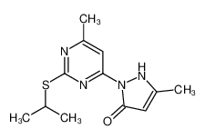 5-methyl-2-(6-methyl-2-propan-2-ylsulfanylpyrimidin-4-yl)-1H-pyrazol-3-one 154496-71-6