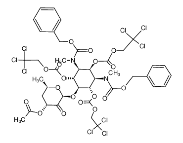 96699-66-0 spectrum, (2S,4R,6R)-2-(((1r,2R,3S,4S,5R,6S)-3,5-bis(((benzyloxy)carbonyl)(methyl)amino)-2,4,6-tris(((2,2,2-trichloroethoxy)carbonyl)oxy)cyclohexyl)oxy)-6-methyl-3-oxotetrahydro-2H-pyran-4-yl acetate