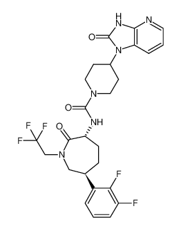 N-[(3R,6S)-6-(2,3-difluorophenyl)-2-oxo-1-(2,2,2-trifluoroethyl)azepan-3-yl]-4-(2-oxo-3H-imidazo[4,5-b]pyridin-1-yl)piperidine-1-carboxamide 781649-09-0