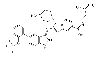 IRAK 抑制剂 4; 1-(4-羟基环己基)-2-[[5-(2-三氟甲氧基苯基)-1H-吲唑-3-基]氨基]-1H-苯并咪唑-5-羧酸 (3-甲基丁基)酰胺