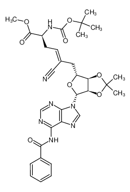 87884-15-9 9-(methyl 9(S)-(((tert-butyloxy)carbonyl)amino)-6-cyano-5,6,7,8,9-pentadeoxy-2,3-O-isopropylidene-β-D-ribo-deca-6-enofuranosyluronate)-adenine