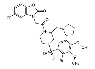 3-(2-{4-[(2-Bromo-3,4-dimethoxyphenyl)sulfonyl]-2-(1-pyrrolidinyl methyl)-1-piperazinyl}-2-oxoethyl)-5-chloro-1,3-benzoxazol-2(3H)- one 1053179-86-4