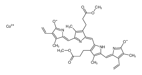 cobalt(2+),(5Z)-3-ethenyl-5-[[(5Z)-5-[[5-[(Z)-(3-ethenyl-4-methyl-5-oxidopyrrol-2-ylidene)methyl]-3-(3-methoxy-3-oxopropyl)-4-methyl-1H-pyrrol-2-yl]methylidene]-4-(3-methoxy-3-oxopropyl)-3-methylpyrrol-2-yl]methylidene]-4-methylpyrrol-2-olate 57158-62-0