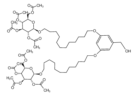 251547-39-4 Acetic acid (2R,3R,4S,5R,6R)-3,5-diacetoxy-2-acetoxymethyl-6-(12-{3-hydroxymethyl-5-[12-((2R,3R,4S,5R,6R)-3,4,5-triacetoxy-6-acetoxymethyl-tetrahydro-pyran-2-yloxy)-dodecyloxy]-phenoxy}-dodecyloxy)-tetrahydro-pyran-4-yl ester