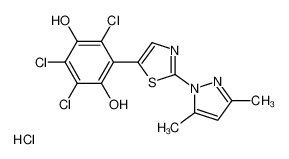 2,3,5-trichloro-6-[2-(3,5-dimethylpyrazol-1-yl)-1,3-thiazol-5-yl]benzene-1,4-diol,hydrochloride 1187732-73-5