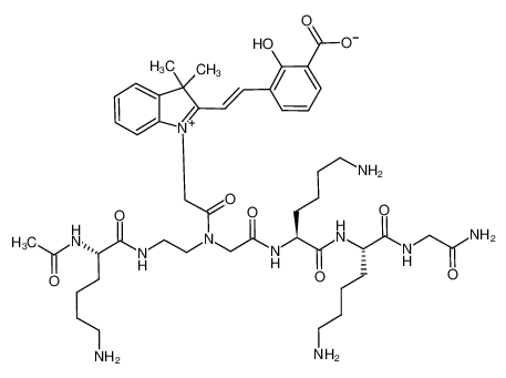 1125704-03-1 spectrum, 3-(2-(1-((7S,10S)-3-(2-((S)-2-acetamido-6-aminohexanamido)ethyl)-14-amino-7,10-bis(4-aminobutyl)-2,5,8,11,14-pentaoxo-3,6,9,12-tetraazatetradecyl)-3,3-dimethyl-3H-indol-1-ium-2-yl)vinyl)-2-hydroxybenzoate