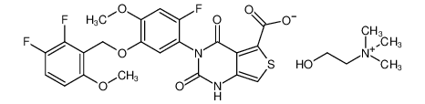 choline 3-[2-fluoro-5-(2,3-difluoro-6-methoxybenzyloxy)-4-methoxyphenyl]-2,4-dioxo-1,2,3,4-tetrahydrothieno[3,4-d]pyrimidine-5-carboxylate