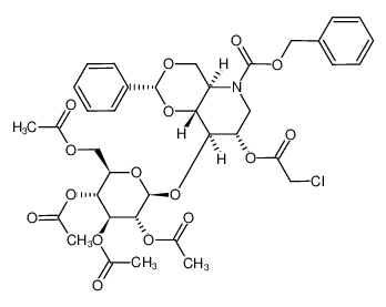 909100-00-1 3-O-(2,3,4,6-tetra-O-acetyl-β-D-glucopyranosyl)-4,6-O-benzylidene-N-benzyloxycarbonyl-2-O-chloroacetyl-1,5-dideoxy-1,5-imino-D-glucitol