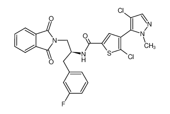 5-chloro-4-(4-chloro-1-methyl-1H-pyrazol-5-yl)-N-{(1S)-2-(1,3-dioxo-1,3-dihydro-2H-isoindol-2-yl)-1-[(3-fluorophenyl)methyl]ethyl}-2-thiophenecarboxamide 1047645-80-6