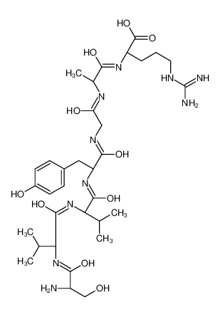 (2S)-2-[[(2S)-2-[[2-[[(2S)-2-[[(2S)-2-[[(2S)-2-[[(2S)-2-amino-3-hydroxypropanoyl]amino]-3-methylbutanoyl]amino]-3-methylbutanoyl]amino]-3-(4-hydroxyphenyl)propanoyl]amino]acetyl]amino]propanoyl]amino]-5-(diaminomethylideneamino)pentanoic acid 489472-80-2