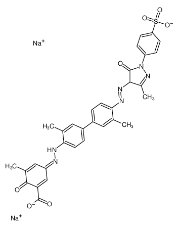 disodium,(3E)-5-methyl-3-[[2-methyl-4-[3-methyl-4-[[3-methyl-5-oxo-1-(4-sulfonatophenyl)-4H-pyrazol-4-yl]diazenyl]phenyl]phenyl]hydrazinylidene]-6-oxocyclohexa-1,4-diene-1-carboxylate 6420-04-8