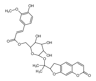 [(2R,3S,4S,5R,6S)-3,4,5-trihydroxy-6-[2-[(2R)-7-oxo-2,3-dihydrofuro[3,2-g]chromen-2-yl]propan-2-yloxy]oxan-2-yl]methyl (E)-3-(4-hydroxy-3-methoxyphenyl)prop-2-enoate 131623-14-8