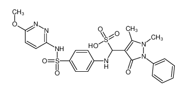 (1,5-dimethyl-3-oxo-2-phenylpyrazol-4-yl)-[4-[(6-methoxypyridazin-3-yl)sulfamoyl]anilino]methanesulfonic acid 65761-24-2