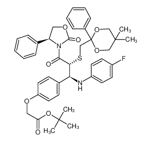 858104-12-8 spectrum, tert-butyl (4-{(1S,2R)-2-{[(5,5-dimethyl-2-phenyl-1,3-dioxan-2-yl)methyl]thio}-1-[(4-fluorophenyl)amino]-3-oxo-3-[(4S)-2-oxo-4-phenyl-1,3-oxazolidin-3-yl]propyl}phenoxy)acetate