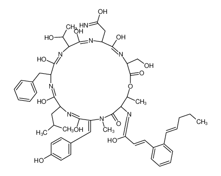 (E)-N-[(18Z)-6-(2-amino-2-oxoethyl)-12-benzyl-9-(1-hydroxyethyl)-3-(hydroxymethyl)-18-[(4-hydroxyphenyl)methylidene]-19,22-dimethyl-15-(2-methylpropyl)-2,5,8,11,14,17,20-heptaoxo-1-oxa-4,7,10,13,16,19-hexazacyclodocos-21-yl]-3-[2-[(E)-pent-1-enyl]phenyl]p 125774-71-2