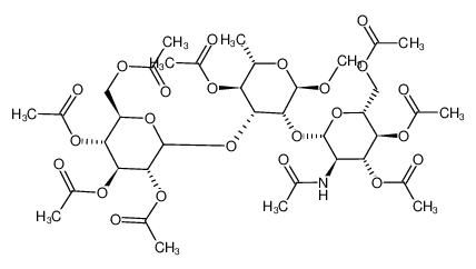 Acetic acid (2S,3S,4R,5R,6R)-5-((2S,3R,4R,5S,6R)-4,5-diacetoxy-6-acetoxymethyl-3-acetylamino-tetrahydro-pyran-2-yloxy)-6-methoxy-2-methyl-4-((3R,4S,5R,6R)-3,4,5-triacetoxy-6-acetoxymethyl-tetrahydro-pyran-2-yloxy)-tetrahydro-pyran-3-yl ester 101528-55-6