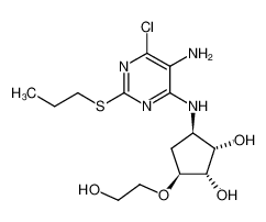 (1S,2S,3R,5S)-3-((5-amino-6-chloro-2-(propylthio)pyrimidin-4-yl)-amino)-5-(2-hydroxyethoxy)cyclopentane-1,2-diol