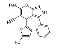 6-amino-4-(5-methylthiophen-2-yl)-3-phenyl-2,4-dihydropyrano[2,3-c]pyrazole-5-carbonitrile 5087-78-5